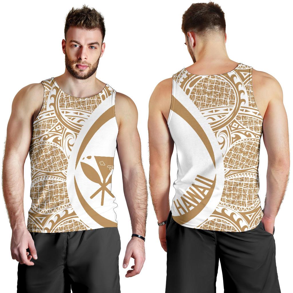 Kanaka Hawaii Map Gold White Polynesian Men's Tank Top Circle Style