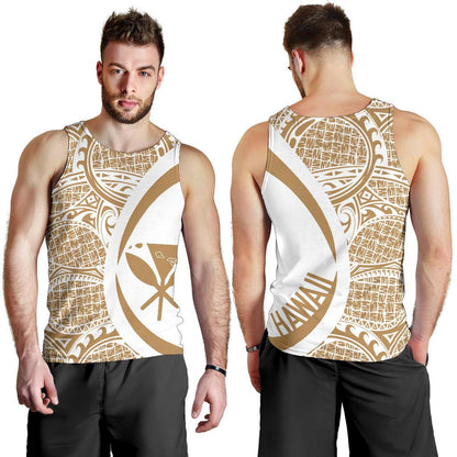 Kanaka Hawaii Map Gold White Polynesian Men's Tank Top Circle Style