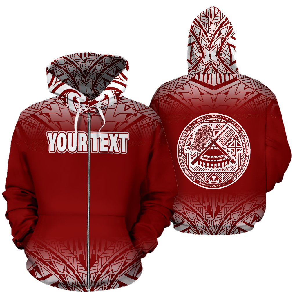 Custom Text American Samoa Hoodie Personalised All Over Zip Up Hoodie Fog Red