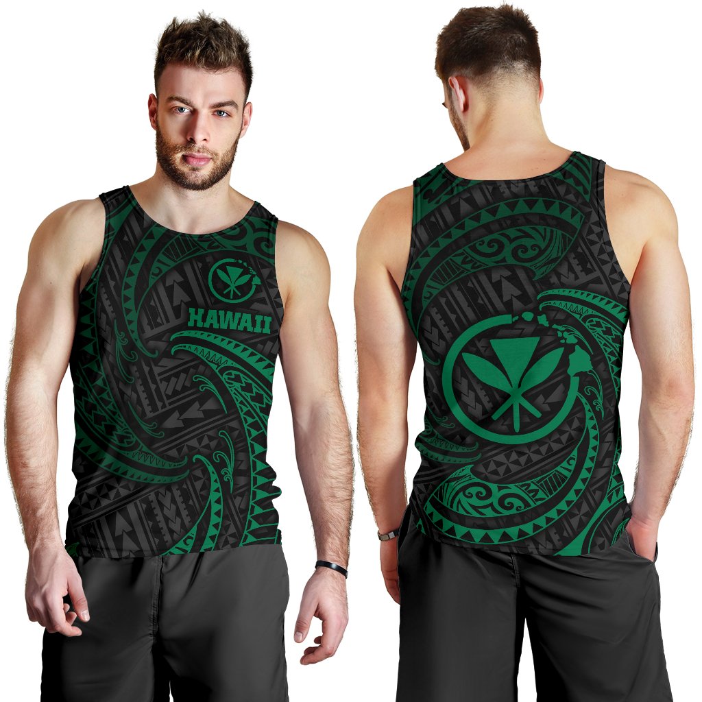 Hawaii Polynesian Men's Tank Top Green Tribal Wave
