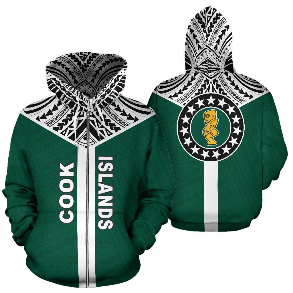 Cook Islands Zip Hoodie Cook Islands Flag Tiki Wooden Statue A6