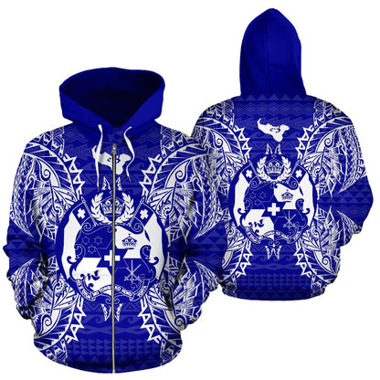 Tonga Polynesian All Over Zip Up Hoodie Map Blue