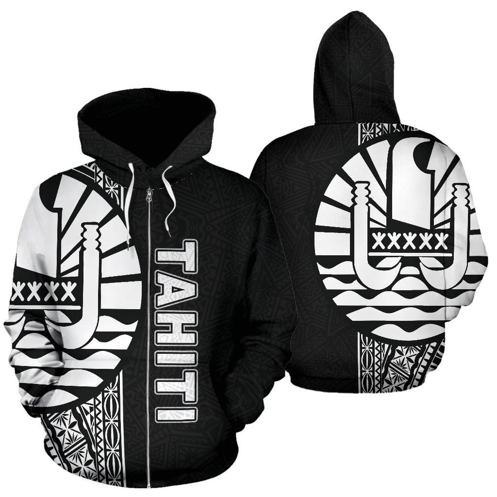 Tahiti (French Polynesia) Polynesian Zip Up Hoodie White Line