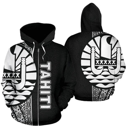 Tahiti (French Polynesia) Polynesian Zip Up Hoodie White Line
