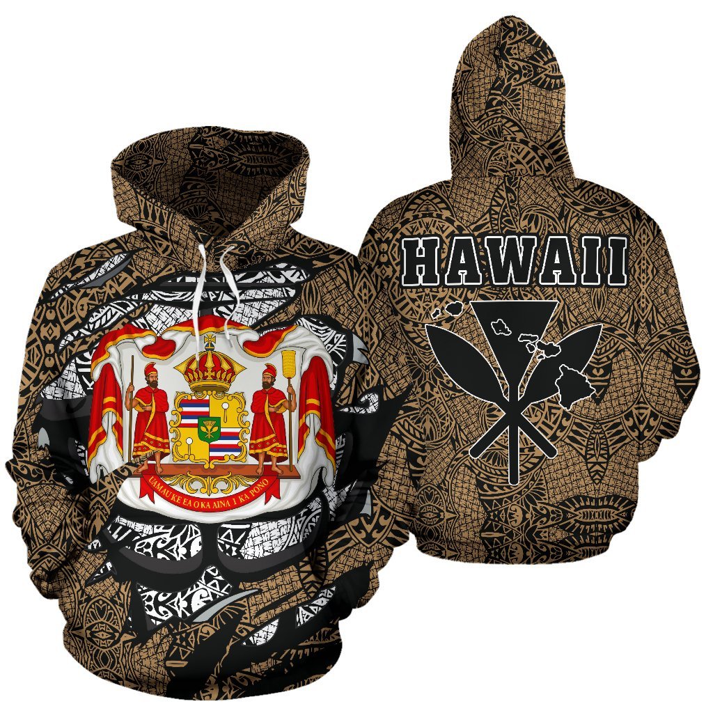 Polynesian Kanaka Maoli Royal Coat Of Arms Hawaii Hoodie Gold