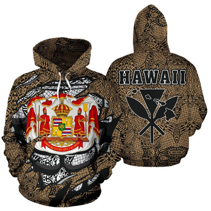 Polynesian Kanaka Maoli Royal Coat Of Arms Hawaii Hoodie Gold