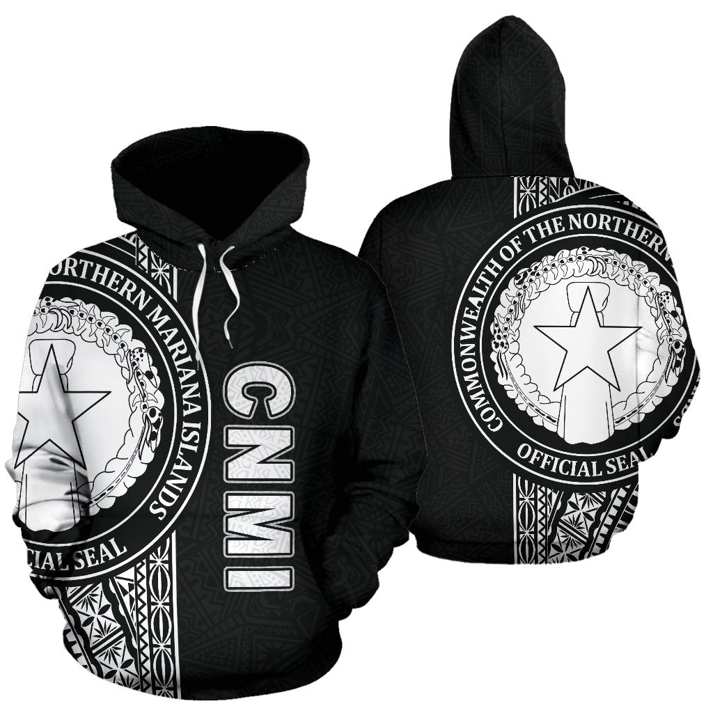 Northern Mariana Islands Polynesian All Over Hoodie Black Line