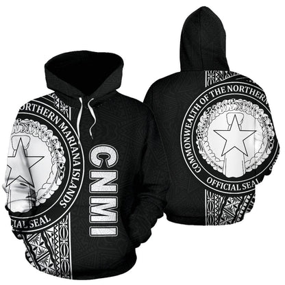 Northern Mariana Islands Polynesian All Over Hoodie Black Line