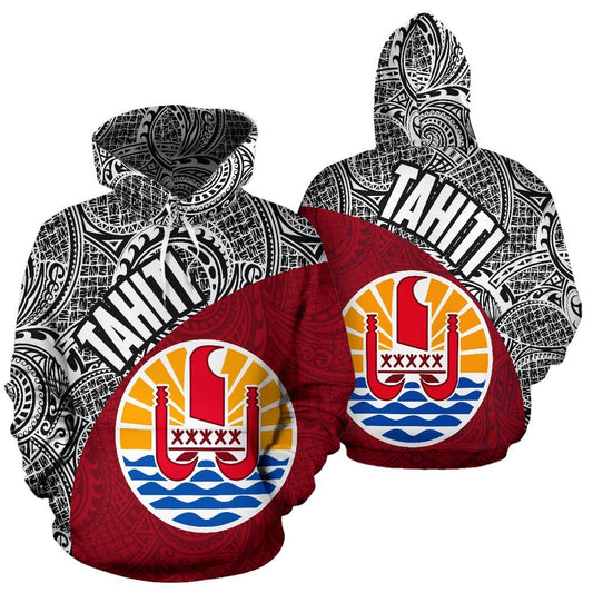 Tahiti Hoodie Tahiti Flag Polynesia Tattoo Red Th9