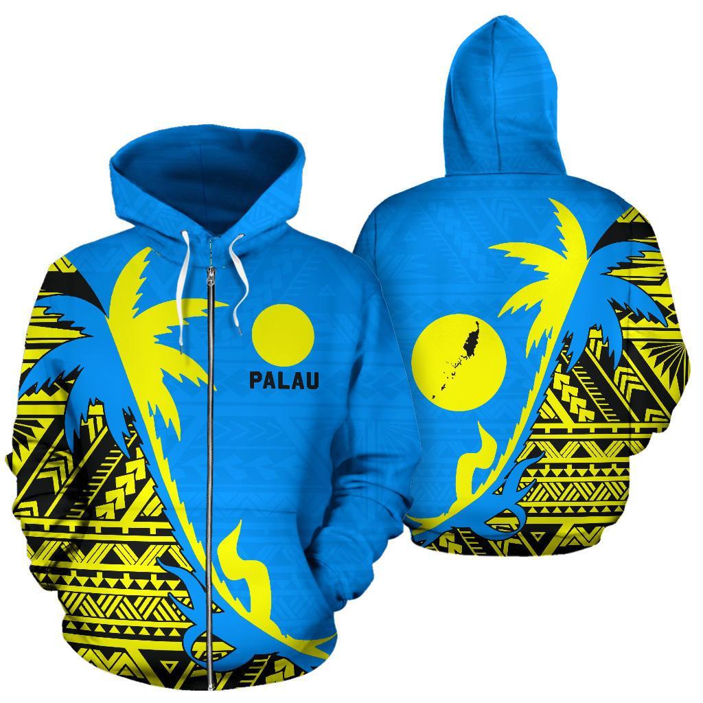 Palau Zip Up Hoodie Palau Flag Coconut Tree K4