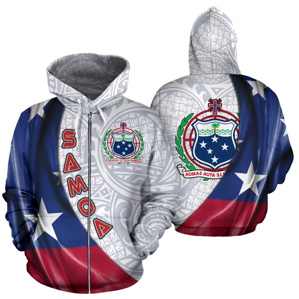 Samoa Polynesian Zip Up Hoodie Waving Silky Flag
