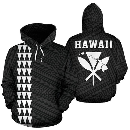 Polynesian Kakau Kanaka Map Of Hawaii Hoodie White