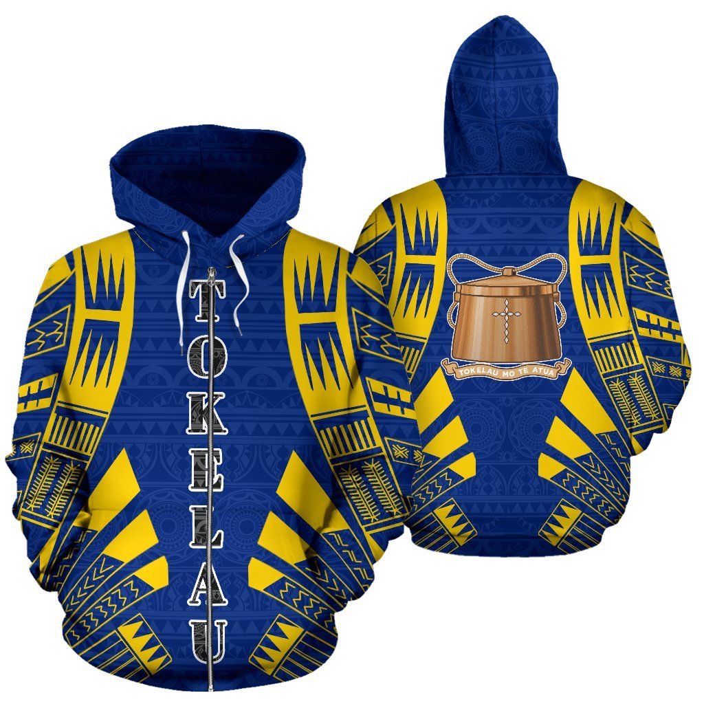 Tokelau All Over Zip Up Hoodie Polynesian Tattoo Style