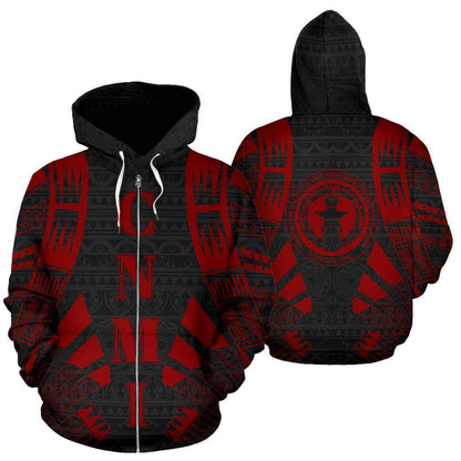 CNMI All Over Zip Up Hoodie Red Tattoo Style