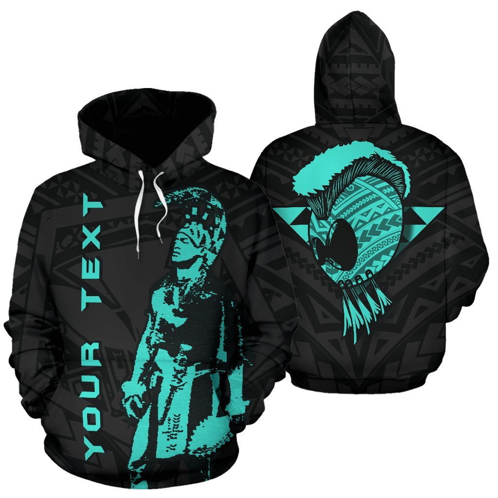 Custom Text Polynesian Kakau Warrior Helmet Hawaii Custom Hoodie Turquoise