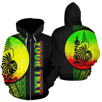 New Caledonia Polynesian All Over Zip Up Hoodie Reggae Line