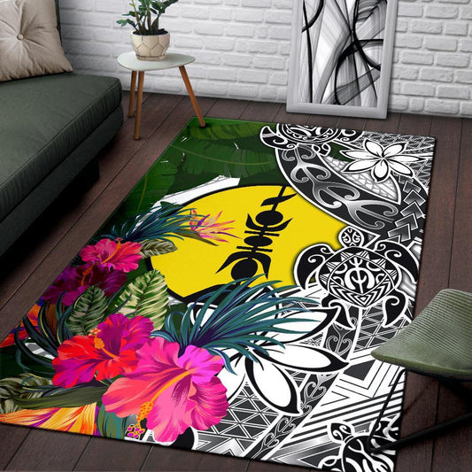 New Caledonia Area Rug White Turtle Plumeria Banana Leaf