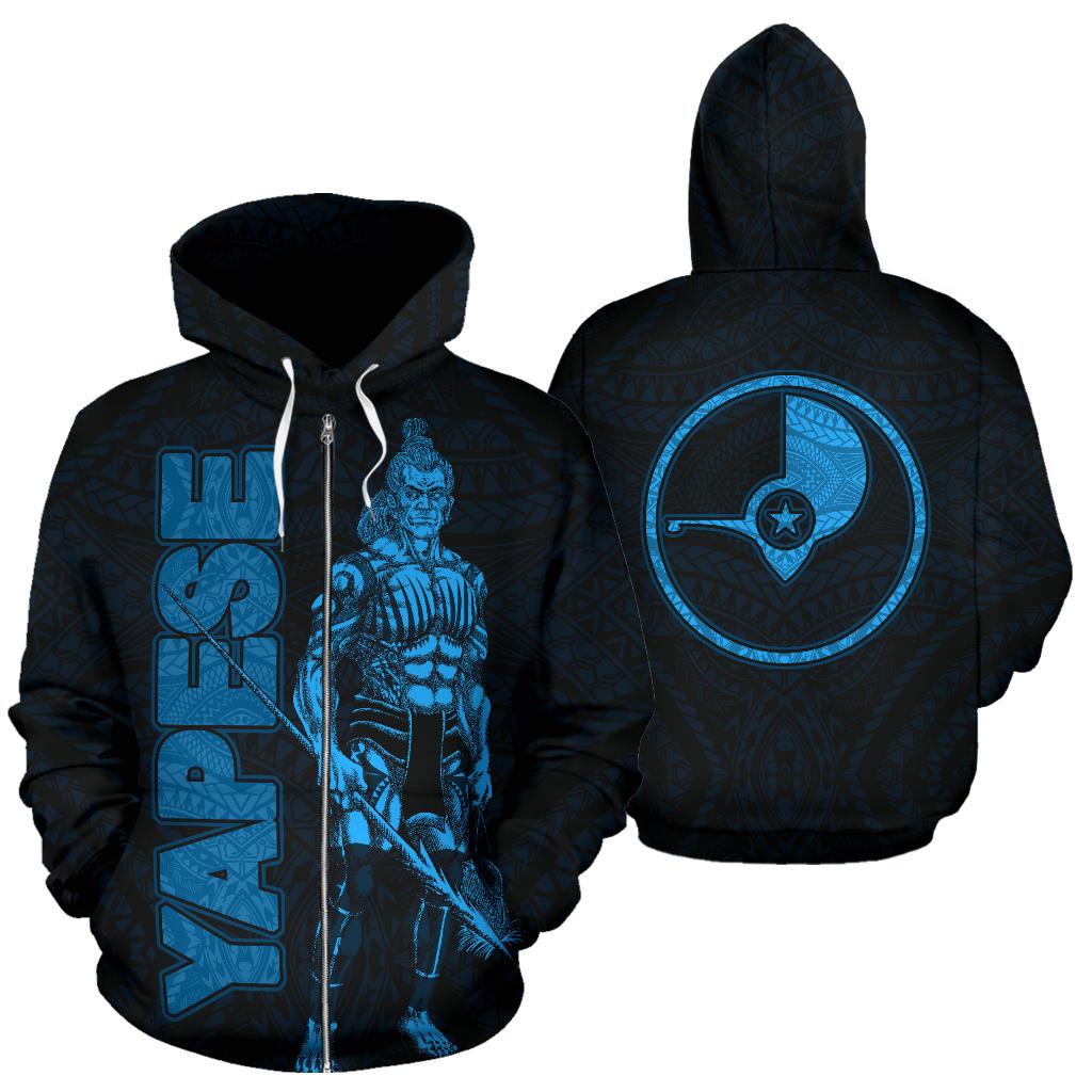 Yap Zip Up Hoodie Micronesia Yapese Warrior Blue