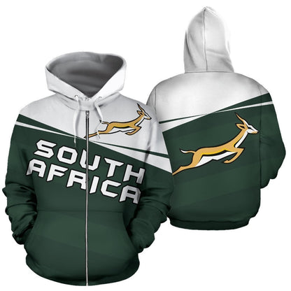 African Hoodie South Africa Springbok Zip Up Hoodie Vivian Style Green