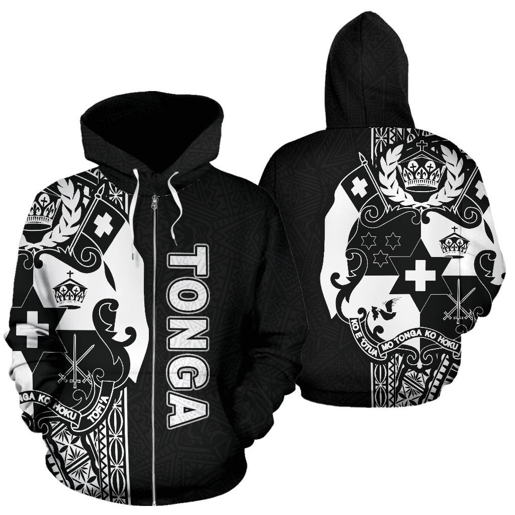 Tonga Polynesian Zip Up Hoodie White Line