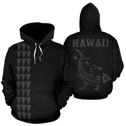 Polynesian Kakau Hammerhead Shark Map Of Hawaii Hoodie Grey