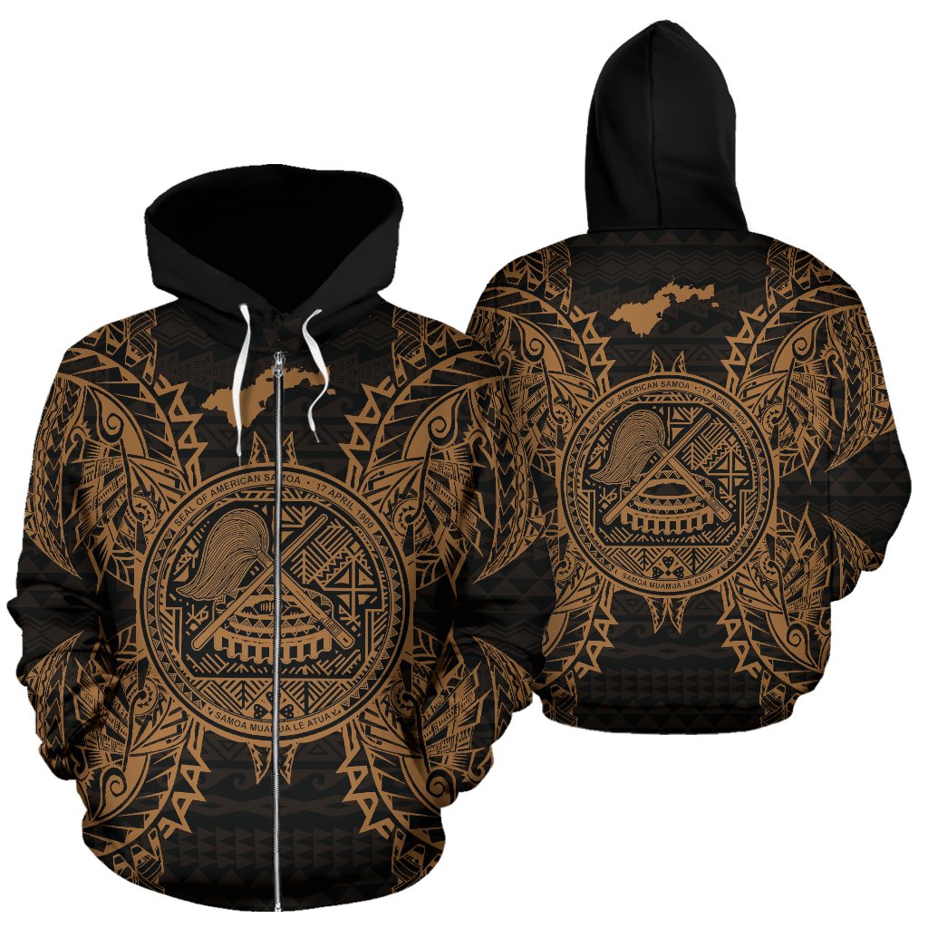 American Samoa Polynesian All Over Zip Up Hoodie Map Gold