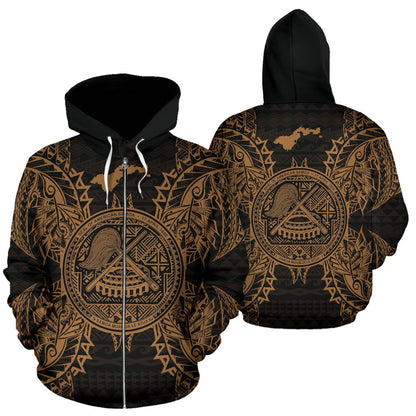 American Samoa Polynesian All Over Zip Up Hoodie Map Gold