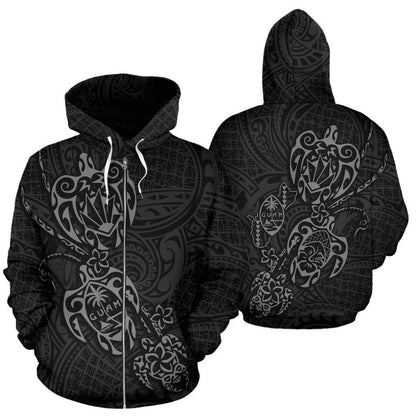 Zip Up Hoodie Guam Family Turtles Map Polynesian Grey