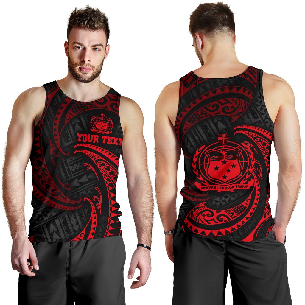 Samoa Polynesian Custom Personalised Men's Tank Top Red Tribal Wave