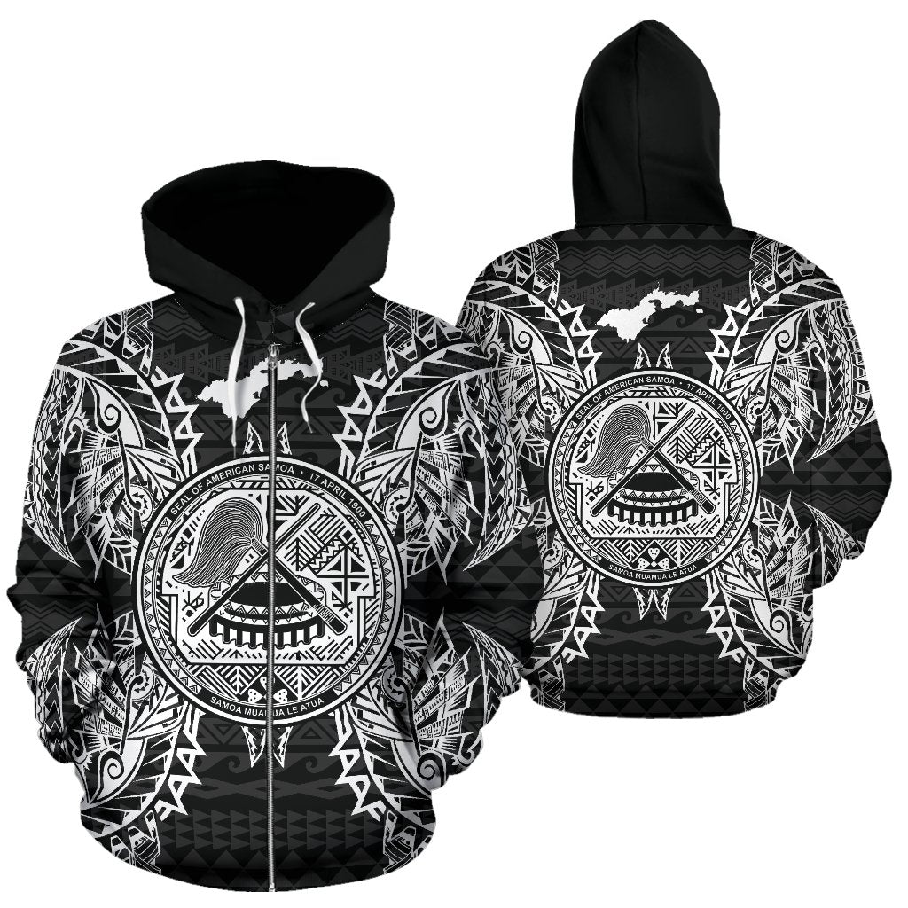 American Samoa Polynesian All Over Zip Up Hoodie Map Black