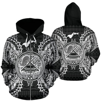 American Samoa Polynesian All Over Zip Up Hoodie Map Black
