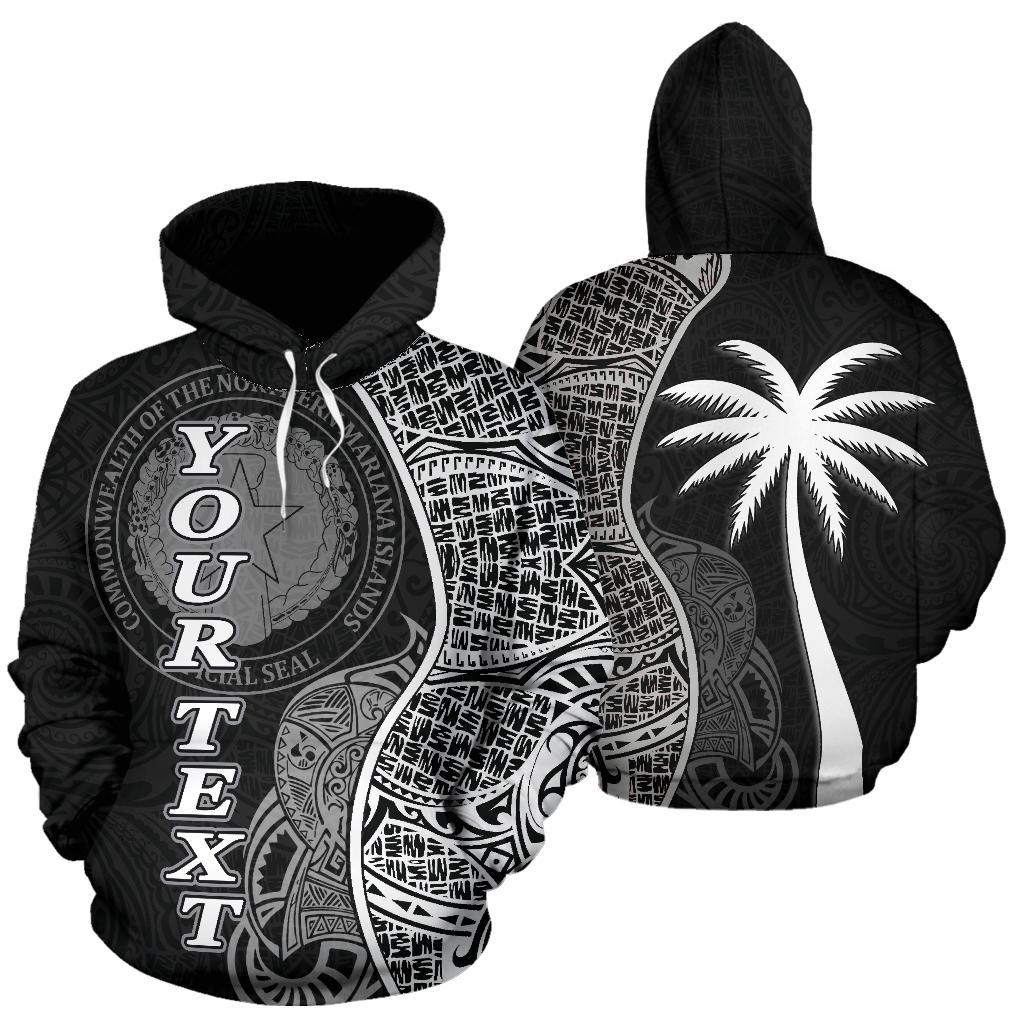Custom Text Northern Mariana Islands Polynesian Custom Personalised Hoodie Coconut Black