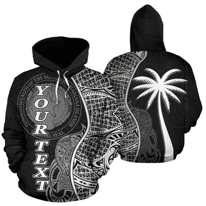 Custom Text Northern Mariana Islands Polynesian Custom Personalised Hoodie Coconut Black
