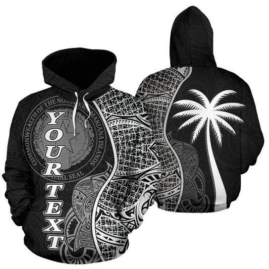 Custom Text Northern Mariana Islands Polynesian Custom Personalised Hoodie Coconut Black