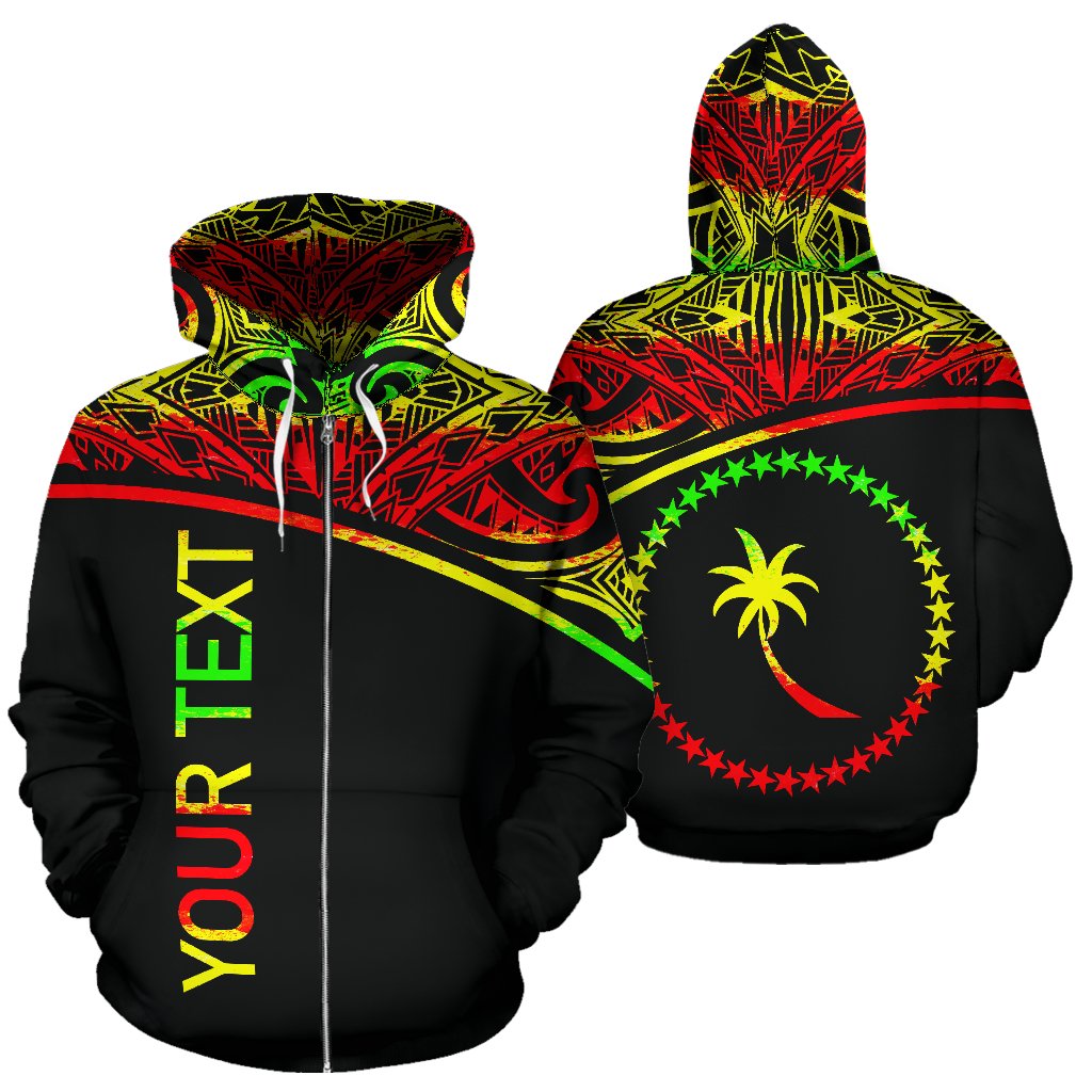 Custom Text Chuuk All Over Custom Personalised Zip Up Hoodie Micronesian Reggae Curve