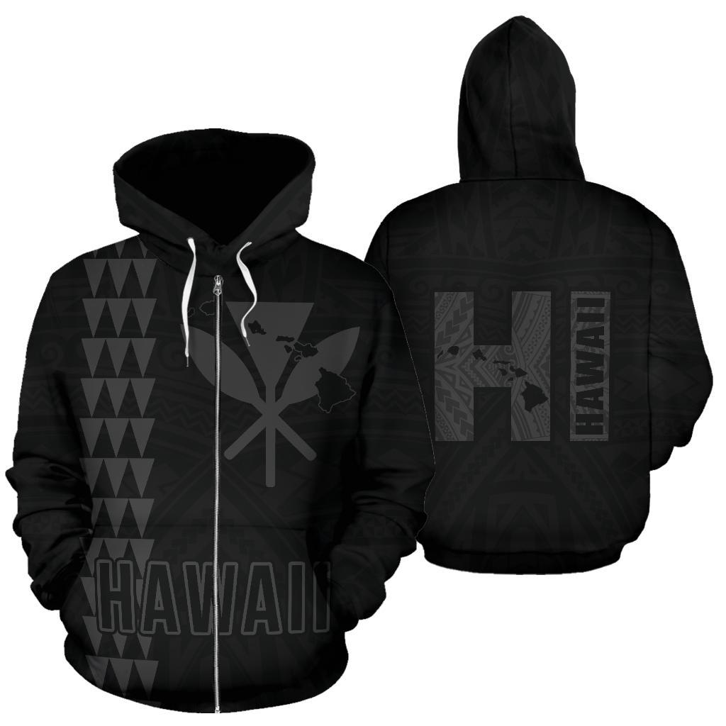 Polynesian Kakau Kanaka Map Of Hawaii Zip Hoodie Gray