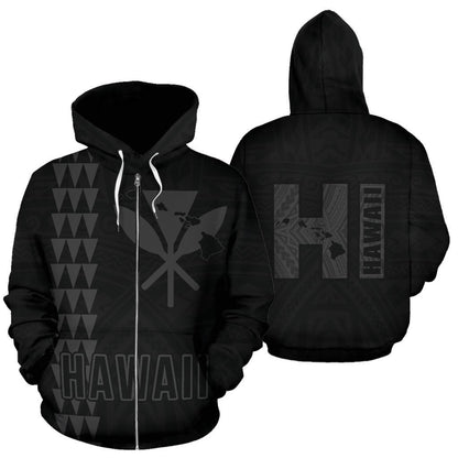 Polynesian Kakau Kanaka Map Of Hawaii Zip Hoodie Gray
