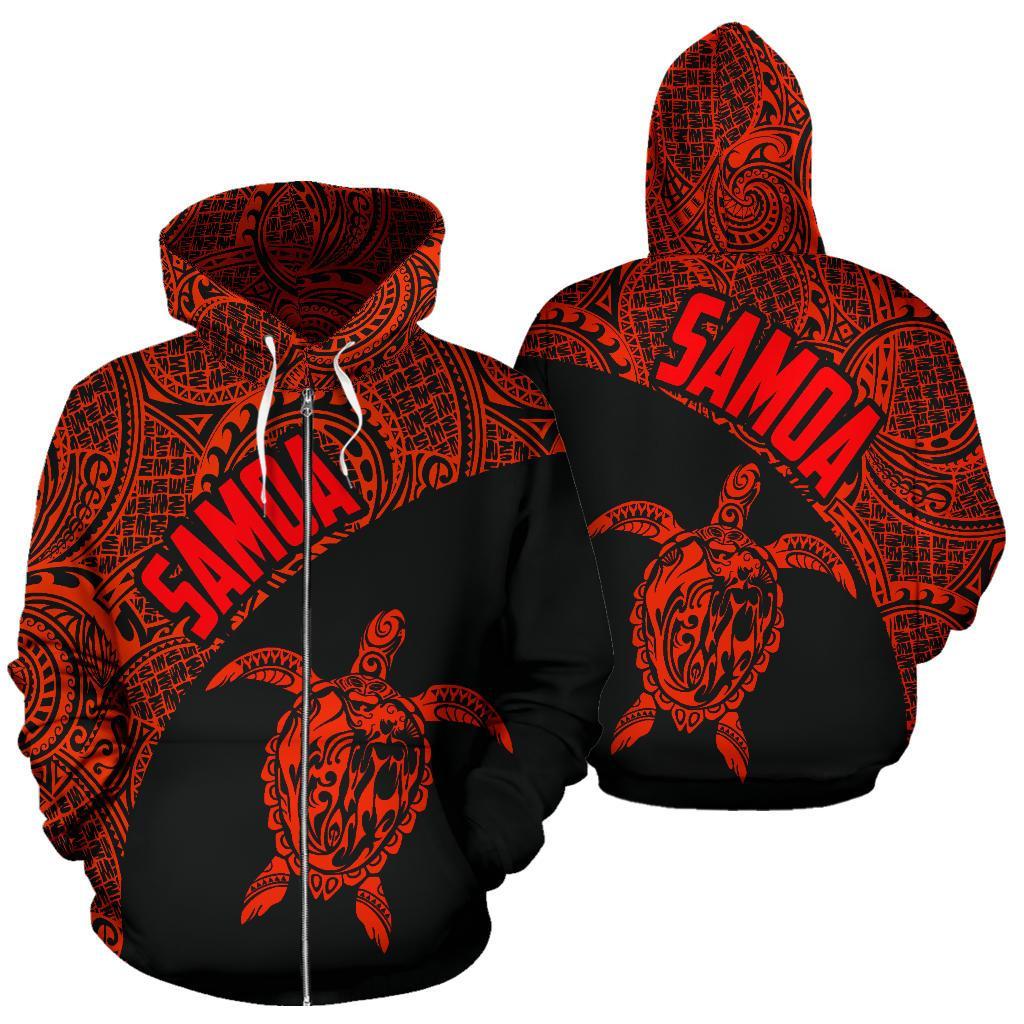Samoa Zip Up Hoodie Samoa Turtle Mermaid Polynesian Tattoo Red Th9