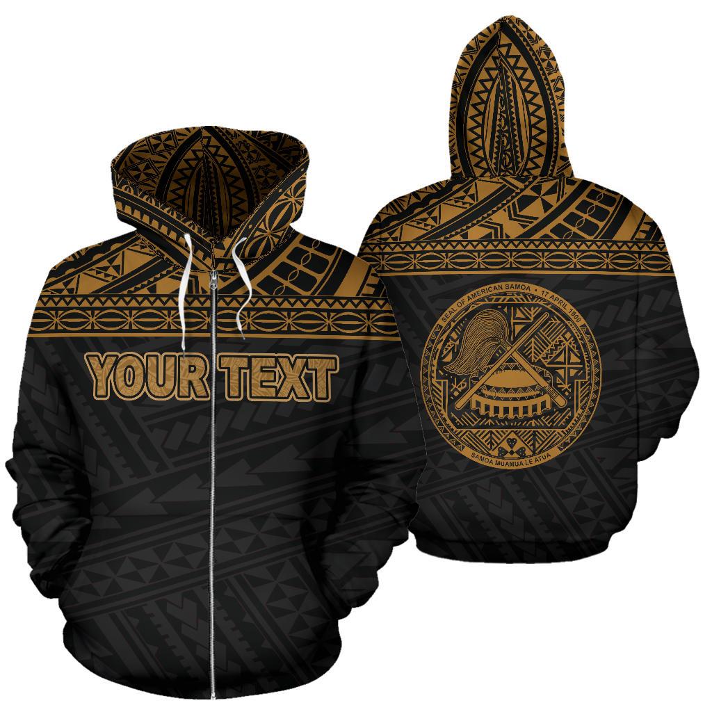 Custom Text American Samoa All Over Custom Personalised Zip Up Hoodie Polynesian Gold