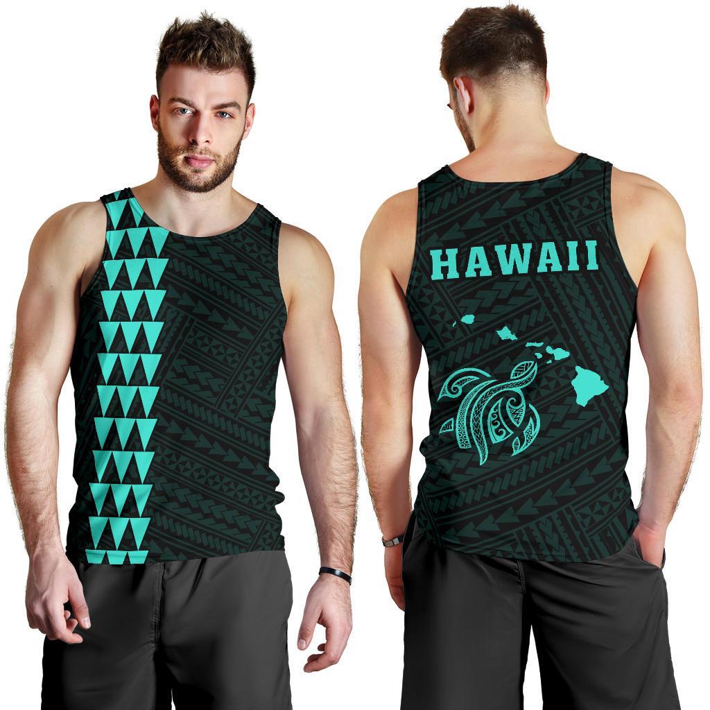Hawaii Kakau Polynesian Turtle Map Men's Tank Top Turquoise