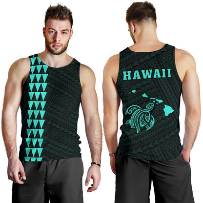 Hawaii Kakau Polynesian Turtle Map Men's Tank Top Turquoise