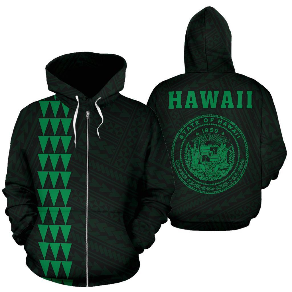 Polynesian Kakau Seal Of Hawaii Zip Hoodie Green