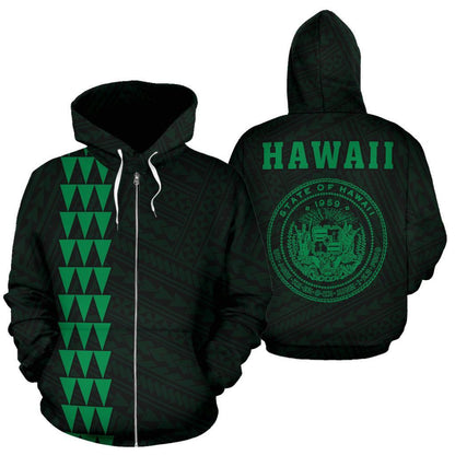 Polynesian Kakau Seal Of Hawaii Zip Hoodie Green