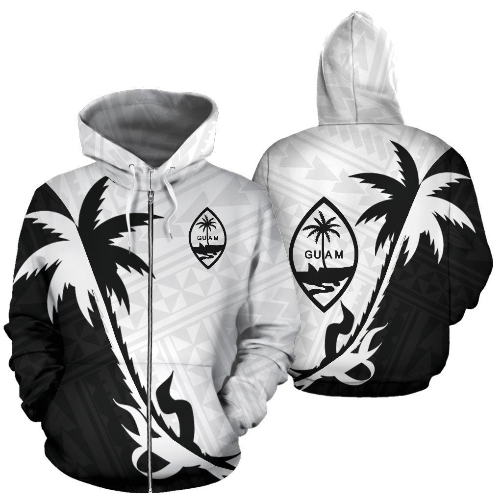 Guam Zip Up Hoodie Guam Coat Of Arms Coconut Tree Black White K4