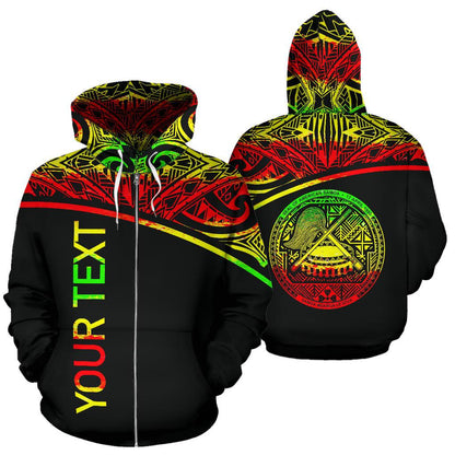 Custom Text American Samoa All Over Custom Personalised Zip Up Hoodie Polynesian Reggae Curve