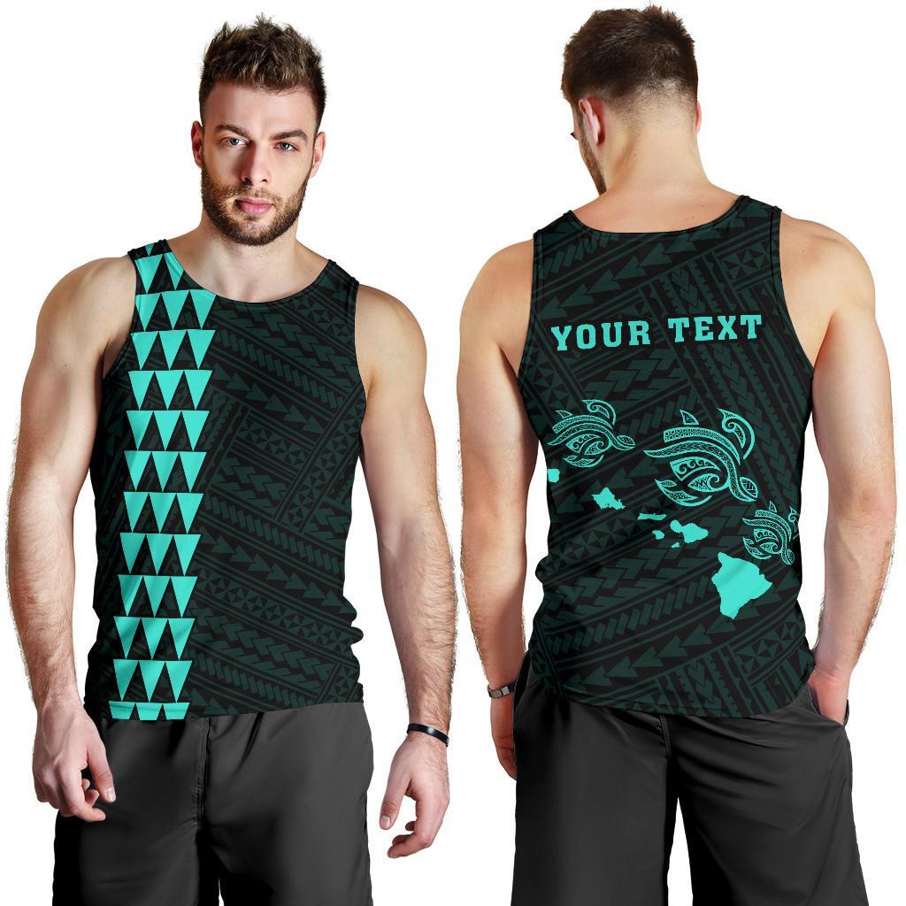 Hawaii Kakau Polynesian Three Turtles Map Personalized Men's Tank Top Turquoise