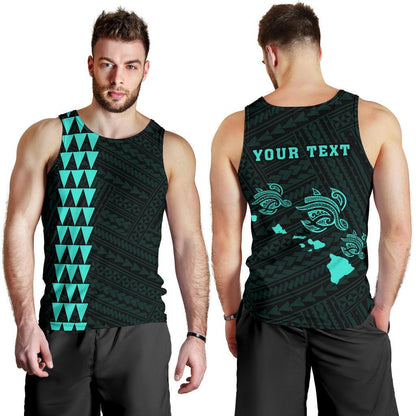 Hawaii Kakau Polynesian Three Turtles Map Personalized Men's Tank Top Turquoise