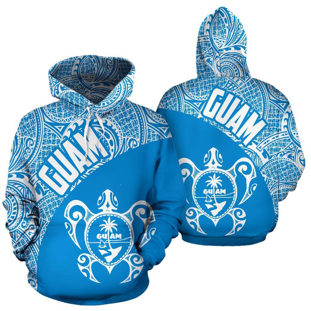 Guam Hoodie Guam Coat Of Arm In Turtle Polynesian Tattoo Blue White Th9