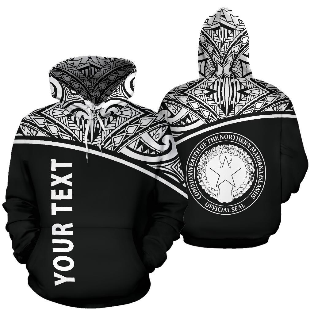 Custom Text Northern Mariana Islands Polynesian All Over Custom Personalised Hoodie Black Curve Version
