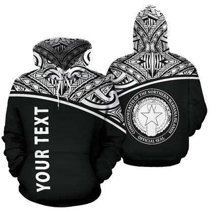 Custom Text Northern Mariana Islands Polynesian All Over Custom Personalised Hoodie Black Curve Version